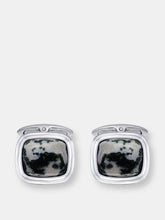 Load image into Gallery viewer, Tree Agate Stone Cufflinks in Black Rhodium Plated Sterling Silver