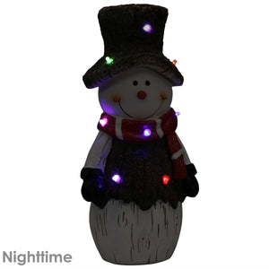 Indoor Rustic Twinkling Snowman Statue with LED Lights