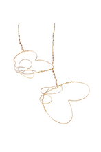 Load image into Gallery viewer, Lariat Necklace in Peach Moonstone with Gold Hearts