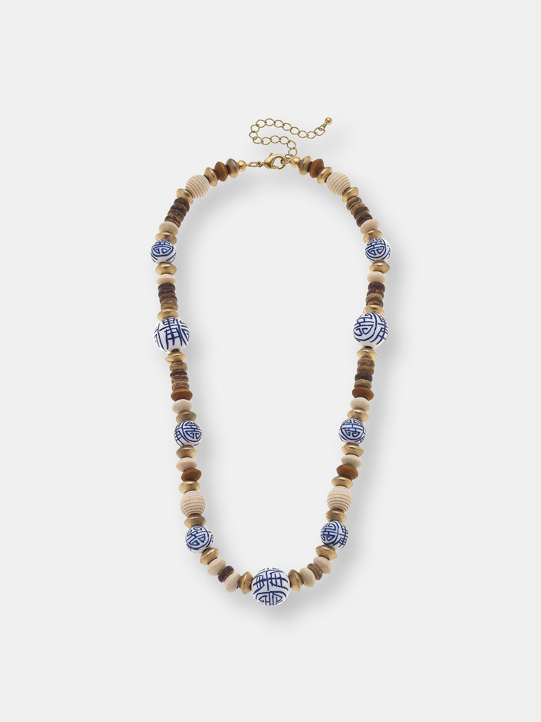 Mallory Blue & White Chinoiserie & Painted Wood Necklace