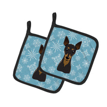 Load image into Gallery viewer, Snowflake Min Pin Pair of Pot Holders