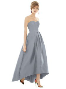 Strapless Satin High Low Dress with Pockets - D699