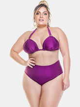 Load image into Gallery viewer, Plus Size Double Lined Fabric Bikini Top With Metal Details In The Straps. Dark Pink Color