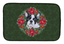 Load image into Gallery viewer, 14 in x 21 in French Bulldog Black White Poinsetta Wreath Dish Drying Mat