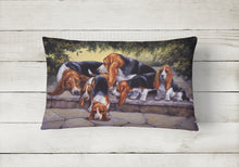 Load image into Gallery viewer, 12 in x 16 in  Outdoor Throw Pillow Basset Hound Puppies, Momma and Daddy Canvas Fabric Decorative Pillow