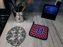 Load image into Gallery viewer, Letter D Chevron Orange and Blue Pair of Pot Holders