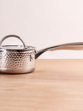 Load image into Gallery viewer, Vintage Tri-Ply Stainless Steel 7&quot; Covered Saucepan, Hammered, 2 Qt
