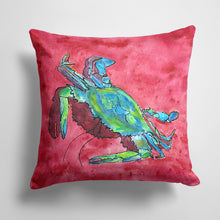 Load image into Gallery viewer, 14 in x 14 in Outdoor Throw PillowBlue Crab on Red Fabric Decorative Pillow