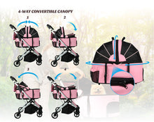 Load image into Gallery viewer, 3-in-1 Pink Waterproof Pet Stroller with Removable Carrier, 6 Pocket Organizer &amp; Basket, One-Hand Fold