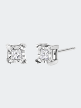 Load image into Gallery viewer, .925 Sterling Silver 1/2 Cttw Miracle Set Princess-Cut Diamond Solitaire Stud Earrings