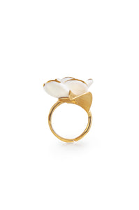 Golden White Cloud Rose Cocktail Ring
