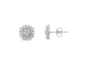 .925 Sterling Silver 1/2 Cttw Round-Cut Diamond Halo Cluster Stud Earring