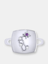 Load image into Gallery viewer, Aquarius Water-Bearer Amethyst &amp; Diamond Constellation Signet Ring in Sterling Silver