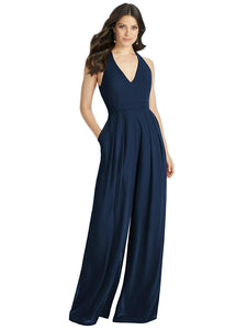 V-Neck Backless Pleated Front Jumpsuit - Arielle