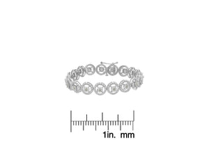 .925 Sterling Silver 1.0 Cttw Diamond Nested Circle Miracle Set Open Wheel 7" Fashion Link Bracelet