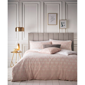 Furn Tessellate Duvet Cover and Pillowcase Set (Blush Pink/Gold) (Twin)