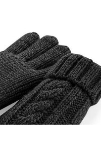 Unisex Cable Knit Melange Gloves - Black