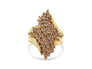 10K Yellow Gold Flash Plated .925 Sterling Silver 3/4 Cttw Diamond Cluster Ring (I-J Color, I1-I2 Clarity)