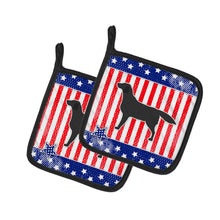 Load image into Gallery viewer, USA Patriotic Black Labrador Retriever Pair of Pot Holders