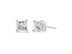 14K White Gold 1.00 Cttw Princess-Cut Square Near Colorless Diamond Classic 4-Prong Solitaire Stud Earrings
