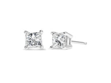 Load image into Gallery viewer, AGS Certified 1/4 Cttw Princess Cut Square Diamond 4-Prong Solitaire Stud Earrings in 14K White Gold