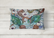 Load image into Gallery viewer, 12 in x 16 in  Outdoor Throw Pillow Shrimp, Crabs and Oysters in water Canvas Fabric Decorative Pillow