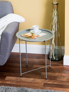 Foldable Round Multi-Purpose Side Accent Metal Table, Matte Grey