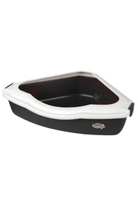 Pet Brands Corner Cat Litter Tray With Rim (Black) (One Size)