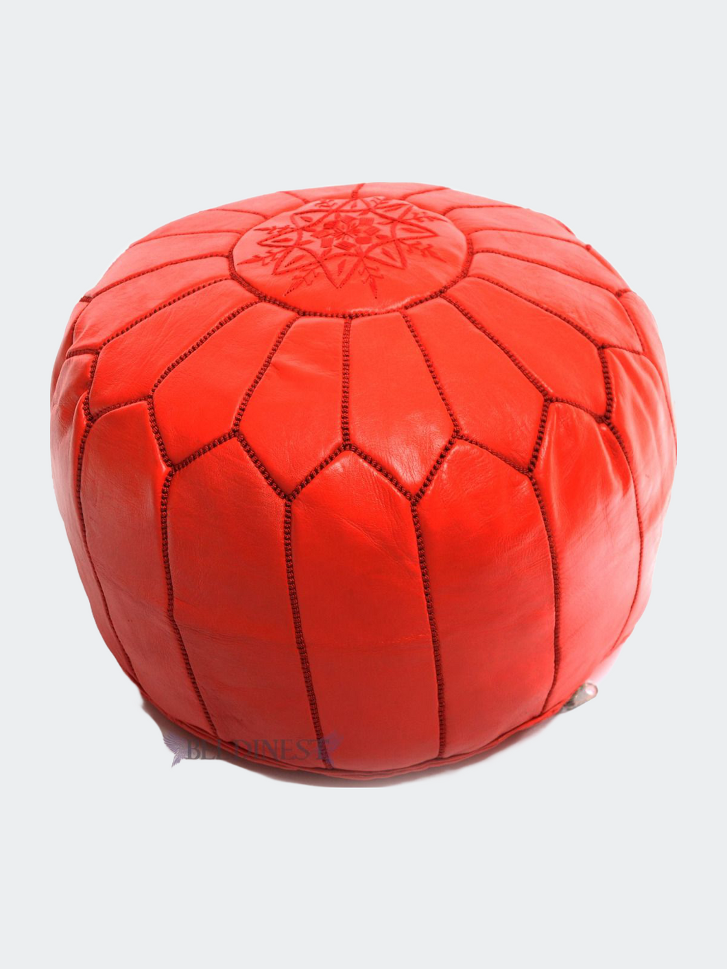 Embroidered Leather Pouf - Red