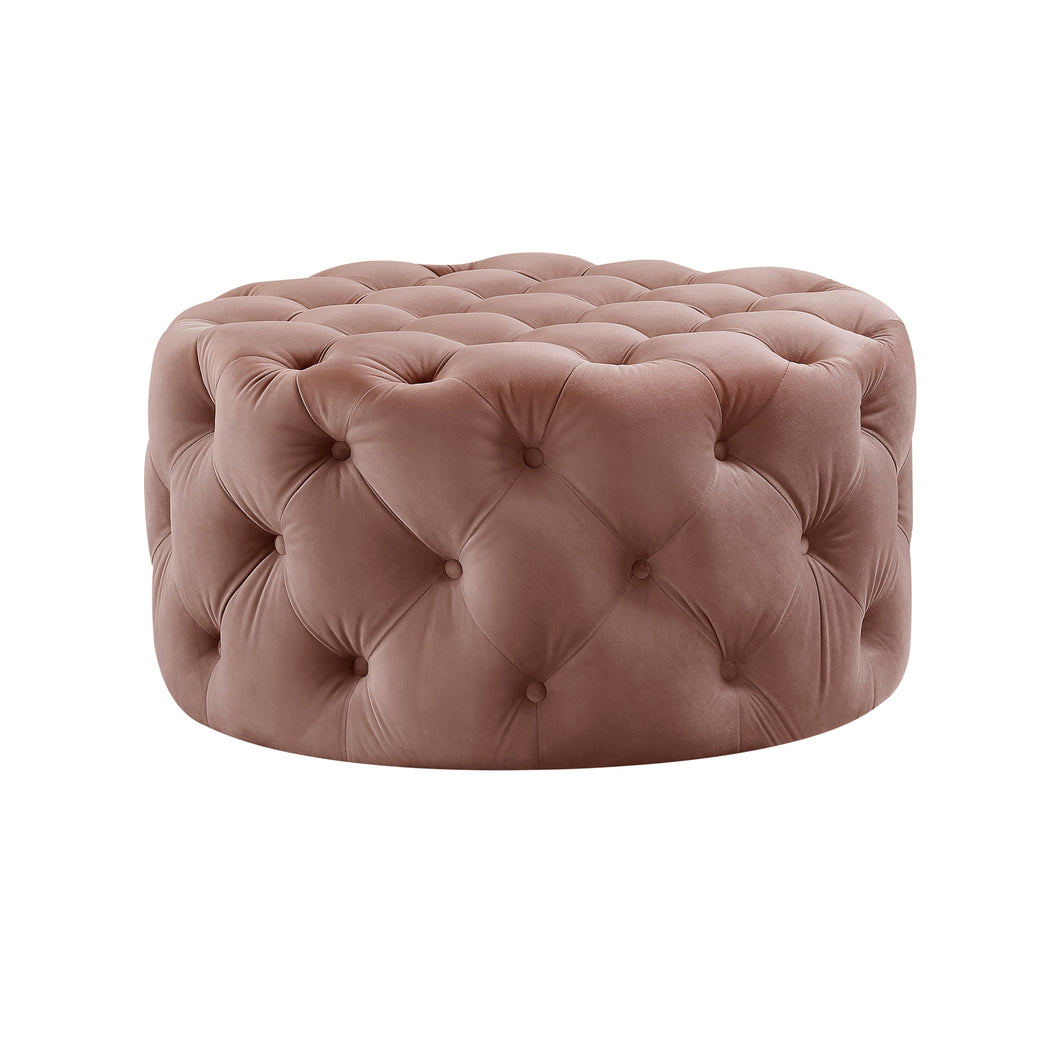 Alzbeta Linen Allover Tufted Round Cocktail Ottoman