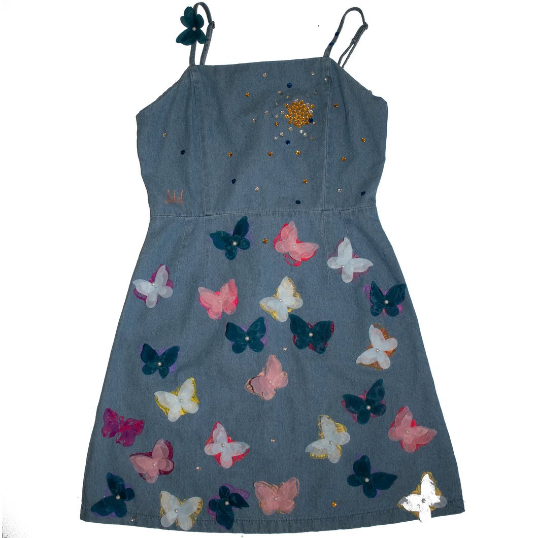 Butterfly Effect - Hand-Painted Hand-Made Denim Dress