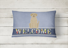Load image into Gallery viewer, 12 in x 16 in  Outdoor Throw Pillow Yellow Labrador Welcome Canvas Fabric Decorative Pillow