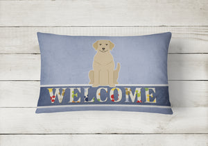 12 in x 16 in  Outdoor Throw Pillow Yellow Labrador Welcome Canvas Fabric Decorative Pillow