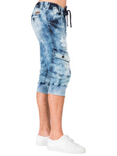 Load image into Gallery viewer, Men&#39;s Premium Jogger Capri Knit Denim Shorts Distressed Cargo Pocket 18&quot; Inseam