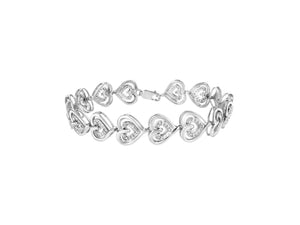 .925 Sterling Silver 1/4 Cttw Round-Cut Diamond Double Heart Link Bracelet