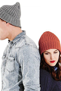 Beechfield Unisex Chunky Ribbed Winter Beanie Hat (Heather Grey)