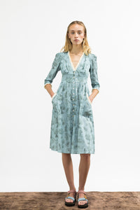 Antonia Dress / Cottage Blue + Pewter Green Toile Cotton