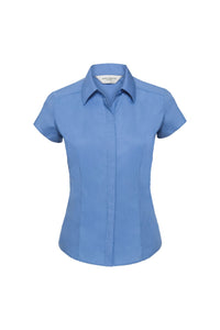 Russell Collection Ladies Cap Sleeve Polycotton Easy Care Fitted Poplin Shirt (Corporate Blue)