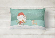 Load image into Gallery viewer, 12 in x 16 in  Outdoor Throw Pillow Tan Chihuahua Snowman Christmas Canvas Fabric Decorative Pillow