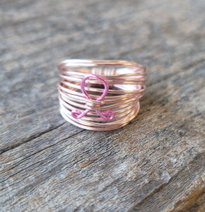 Marcia Wire Wrap Ring in Rose Gold with Breast Cancer Ribbon