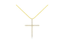 Load image into Gallery viewer, 10K Yellow Gold Plated .925 Sterling Silver 3.0 Cttw Prong-Set Round Brilliant Cut Diamond Cross 18&quot; Pendant Necklace