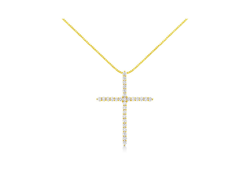 10K Yellow Gold Plated .925 Sterling Silver 3.0 Cttw Prong-Set Round Brilliant Cut Diamond Cross 18