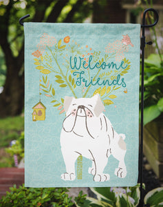 11 x 15 1/2 in. Polyester Welcome Friends English Bulldog White Garden Flag 2-Sided 2-Ply