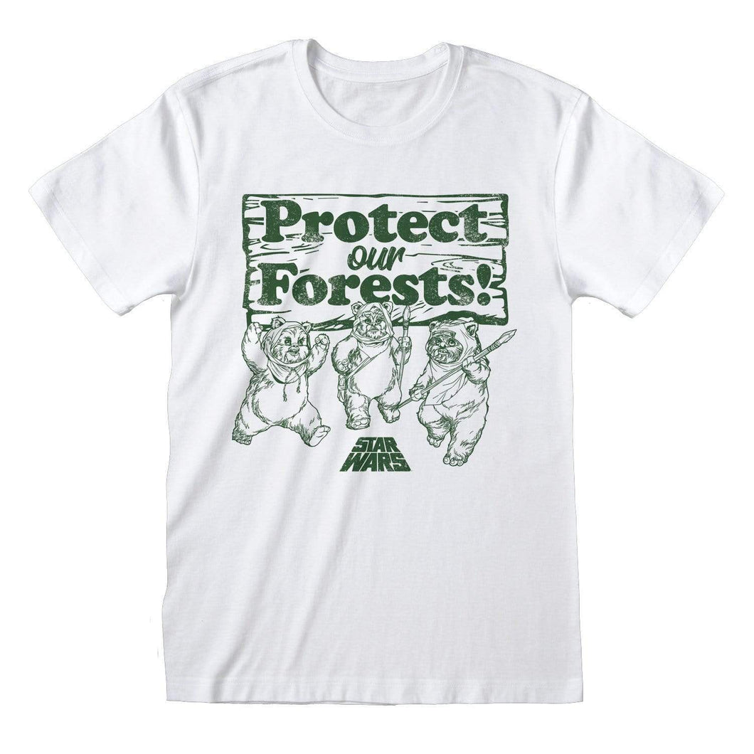 Star Wars Mens Protect Our Forests Ewok T-Shirt (White/Green)