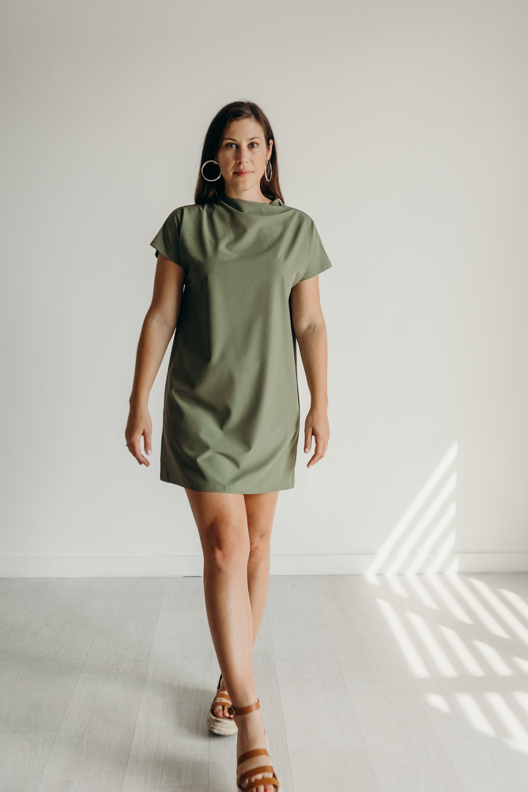 Mock Neck Shoulder Zip Dress