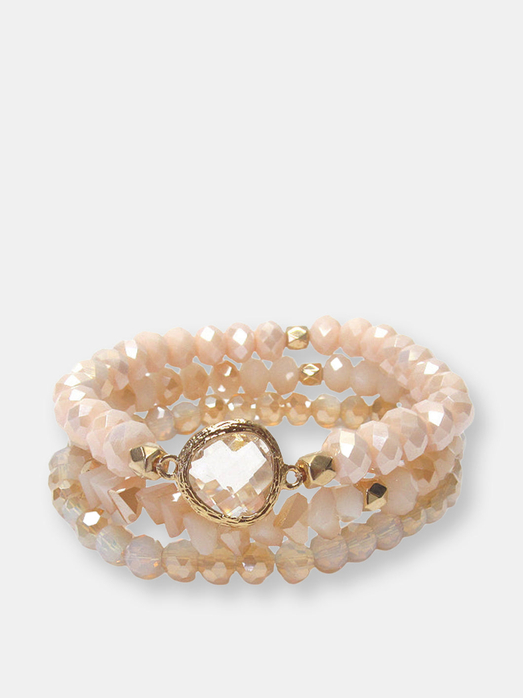 Light Pink Multi Facet Crystal Bead and Champagne Quartz Stretch Bracelet