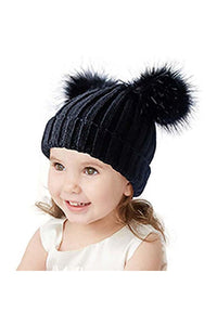 Beechfield Childrens/Kids Faux Fur Double Pom Pom Beanie (Black)