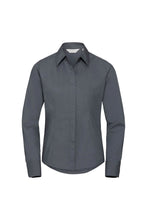 Load image into Gallery viewer, Russell Collection Ladies Long Sleeve Fitted Poplin Shirt (Convoy Gray)