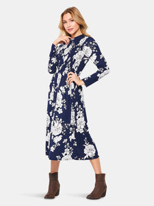 Long Sleeve Smock Front Midi Dress | Floral