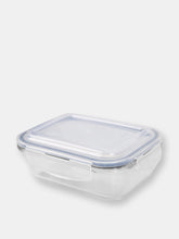 Load image into Gallery viewer, Michael Graves Design 21 Ounce High Borosilicate Glass Rectangle Food Storage Container with Indigo Rubber Seal